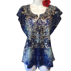 Unity World Wear Paisley Abstract Batwing Top Sm